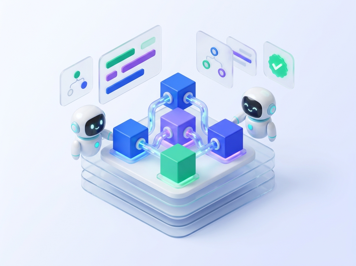 3D isometric illustration of the AI Coworker & Supervisor Hub with 1-Click Review and Approval Inbox